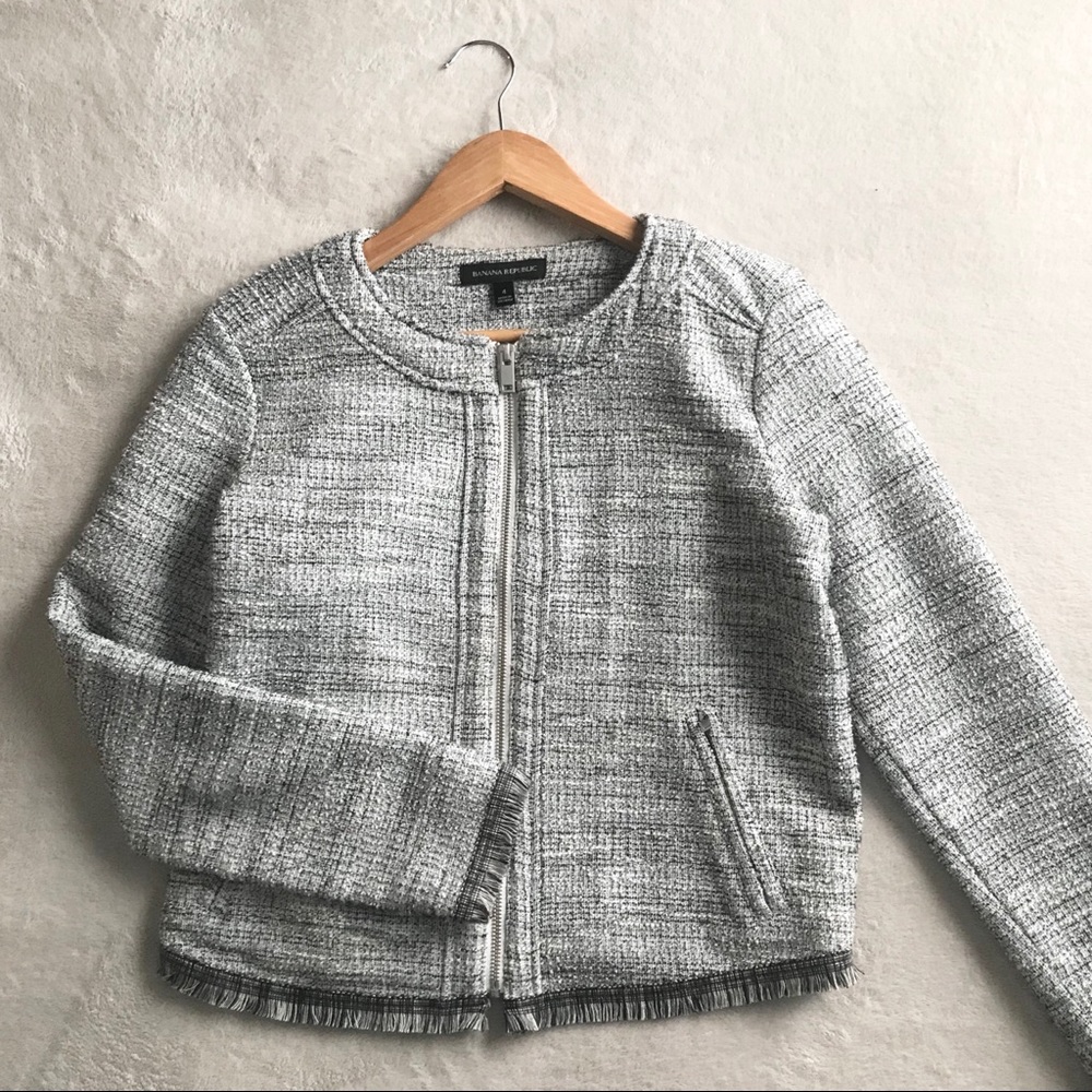 Banana Republic Brazer Zip Front Fringed 4